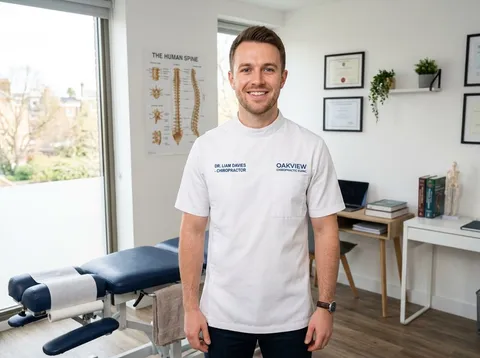 A chiropractic front desk in a US clinic with practice management software open on the monitor and the phone within reach