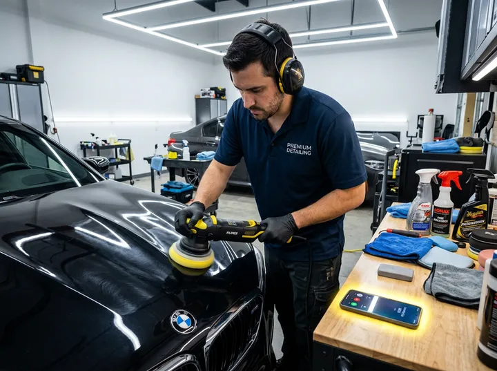 Auto detailer unable to answer phone during paint correction work