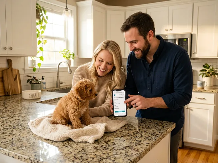 New puppy owners booking first grooming appointment via AI receptionist